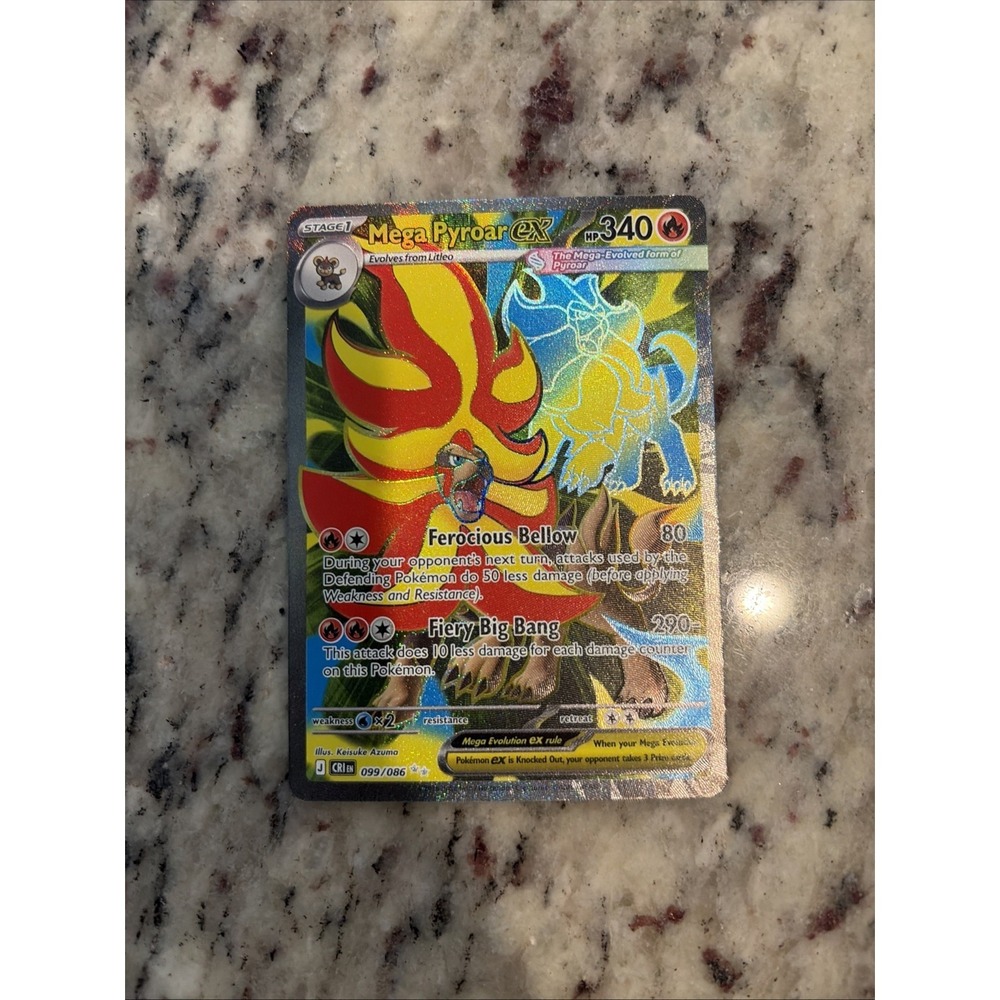 Mega Pyroar ex 099/086 Me04:‎ Chaos Rising Holo Full Art NM